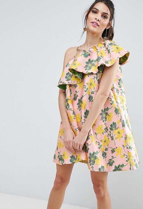 ASOS Jacquard ruffle floral mini dress available at ASOS | ASOS Fashion & Beauty Feed