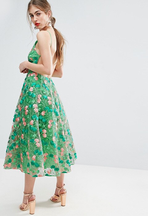 ASOS Salon Green Embroidered Backless Pinny Prom Dress, £120