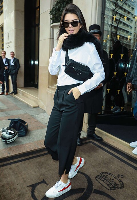 Kendall Jenner wearing a bumbag at Paris Fashion Week