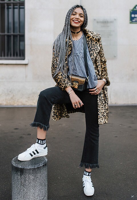 Blogger Syana from Paris wearing a gingham top, leopard-print coat and frayed jeans | ASOS Fashion & Beauty Feed