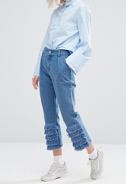 I Love Friday mom jeans with frill trim available at ASOS | ASOS Fashion & Beauty Feed