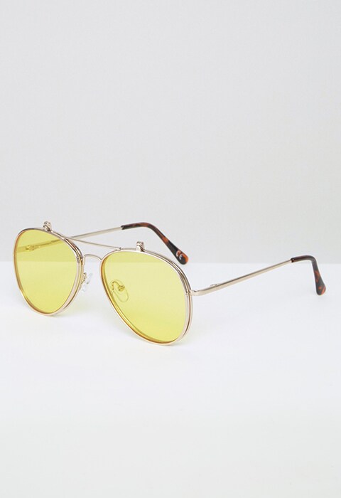 ASOS Flip Top Aviator Clear Lens Glasses With Yellow Lens
