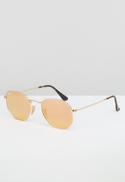 Ray-Ban Hexaganol Flat Lens Round Sunglasses with Rose Gold Flash Lens | ASOS Fashion and Beauty Feed