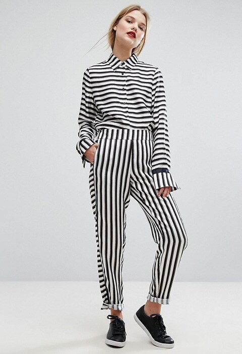 Gestuz Aggie striped satin trousers available at ASOS | ASOS Fashion & Beauty Feed
