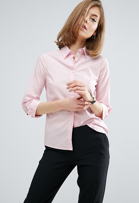 ASOS 3/4 Sleeve pink Shirt in Stretch Cotton