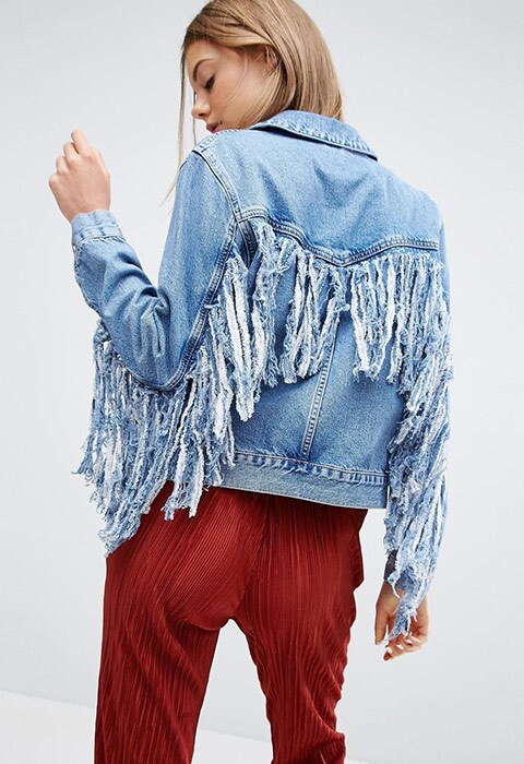 ASOS denim jacket with fringed back available at ASOS | ASOS Fashion & Beauty Feed