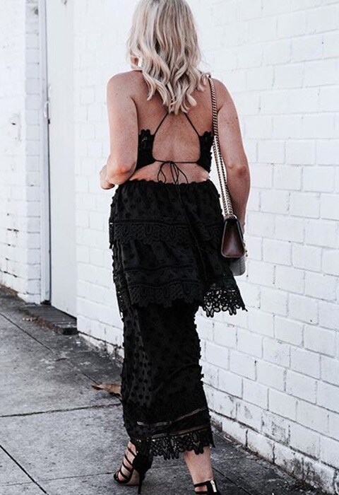 #AsSeenOnMe Instagram blogger wearing black Self Portrait dress with lace-up back | ASOS Fashion and Beauty Feed