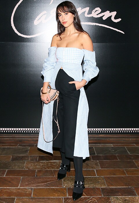 Chloe Wise wearing a gingham off-shoulder dress | ASOS Fashion & Beauty Feed