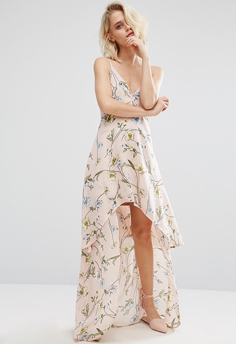 Model wearing Boohoo Floral Print Asymmetric Hem Ruffle Dress | ASOS Fashion and Beauty Feed