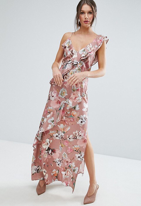 Model wearing ASOS Dusky Floral Ruffle Cami Maxi Dress | ASOS Fashion and Beauty Feed