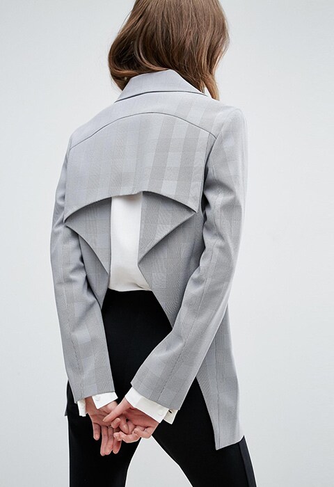 model wearing ASOS Mini Hounds Tooth Open Back Blazer, available at ASOS