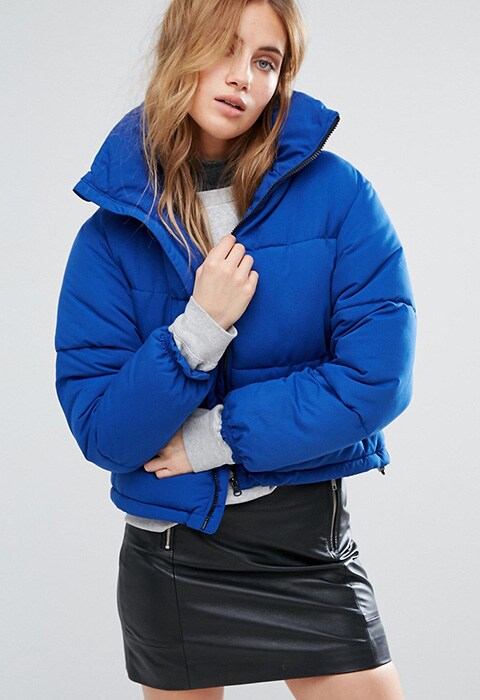 model wearing New Look Padded Boxy Jacket, available at ASOS