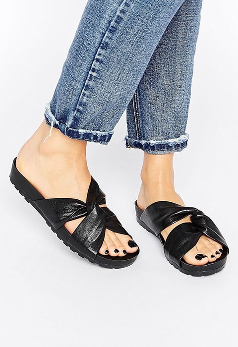 Vagabond Erie Black Leather Slide Flat Sandals, available at ASOS | ASOS Fashion and Beauty Feed