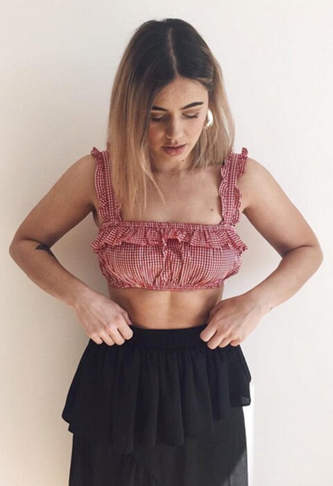 Blogger wearing a gingham bralet. ASOS Fashion & Beauty Feed.