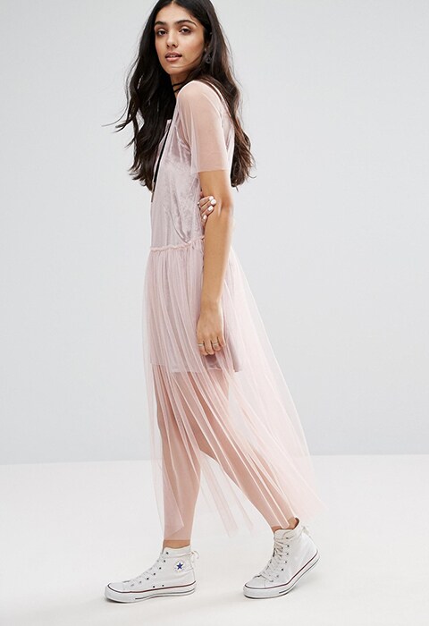 Model wearing Glamorous Tall sheer mesh dress, now in the ASOS sale | ASOS Fashion & Beauty Feed