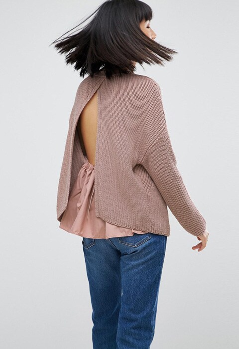 ASOS Jumper In Knit And Woven Mix With Open Back, available at ASOS