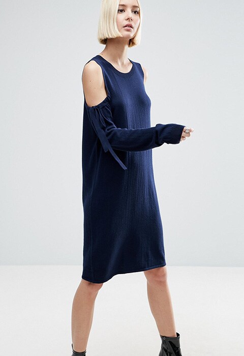 ASOS Knitted Dress with Tie Cold Shoulder, available at ASOS