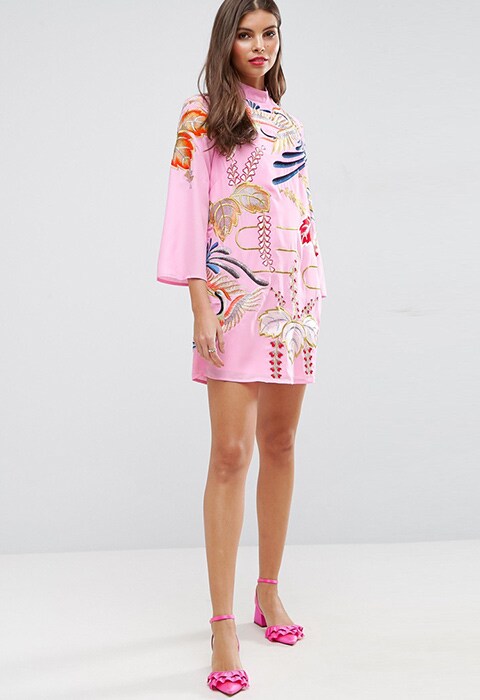 ASOS Pink Longsleeve Embroidered Shift Dress £65 | ASOS Fashion And Beauty Feed