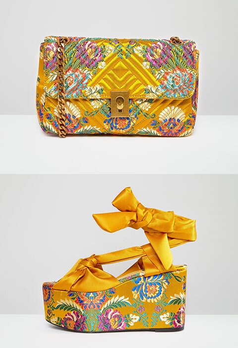 Mango Orange Printed Jacquard Tie Up Sandals And Chain Handbag | ASOS Fashion And Beauty Feed