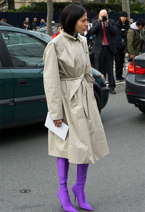 Gilda Ambrosio in trench and purple boots | ASOS Fashion & Beauty Feed