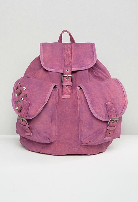 ASOS Oversized Canvas Acid Wash Backpack with Studs, available on ASOS