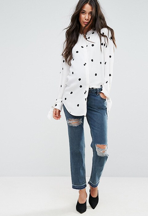 ASOS MATERNITY KIMMI Shrunken Boyfriend Jeans in Rachel wash with Rips and Let Down Hem With Over The Bump Waistband, available at ASOS | ASOS Fashion and Beauty Feed