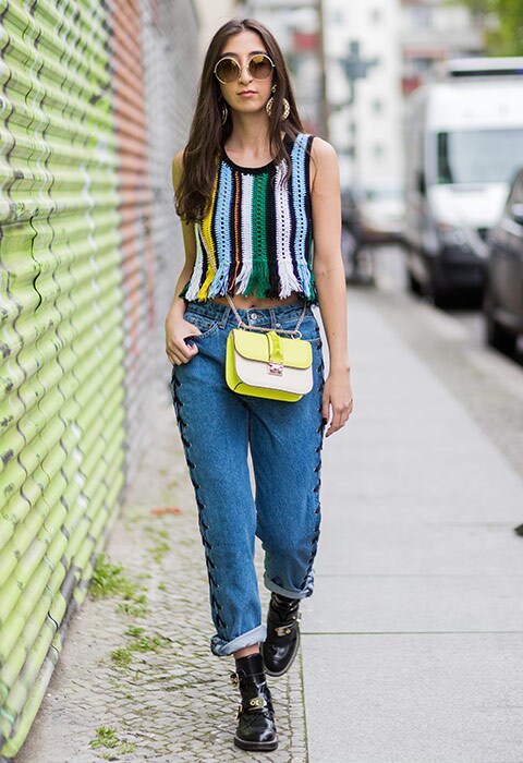 Street style star Nadja Ali wearing crochet top, boyfriend jeans and Balenciaga boots | ASOS Fashion and Beauty Feed