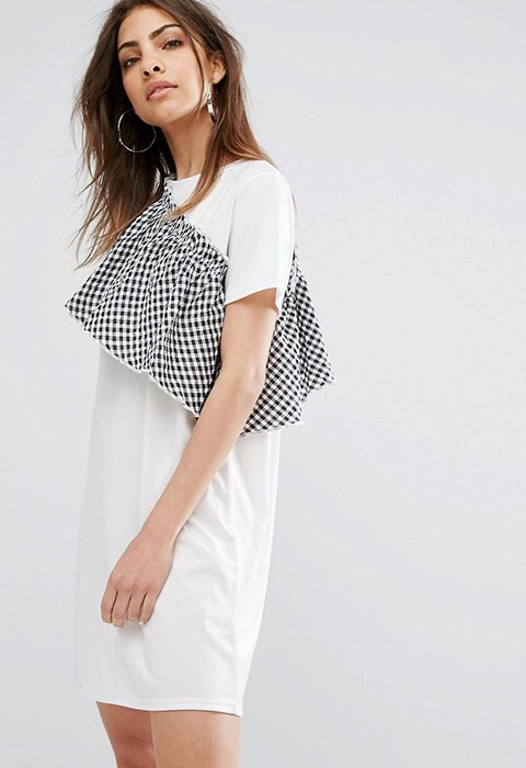 Model wearing Daisy Street T-shirt dress with gingham ruffle, available at ASOS | ASOS Fashion & Beauty Feed