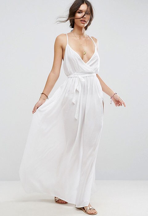 Model wearing ASOS wrap maxi beach dress, available at ASOS | ASOS Fashion & Beauty Feed