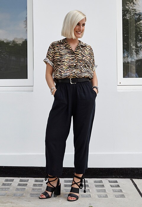Jodi Morgan wearing a leopard print shirt | ASOS Fashion & Beauty Feed