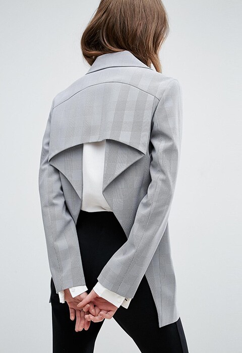 Model wearing ASOS Mini Hounds Tooth Open Back Blazer, available on ASOS | ASOS Fashion & Beauty Feed