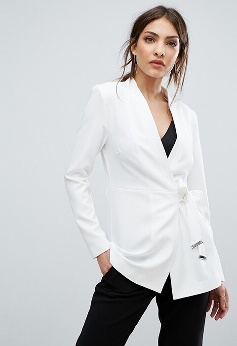 Model wearing New Look Side Tie Tailored Blazer, available on ASOS | ASOS Fashion & Beauty Feed