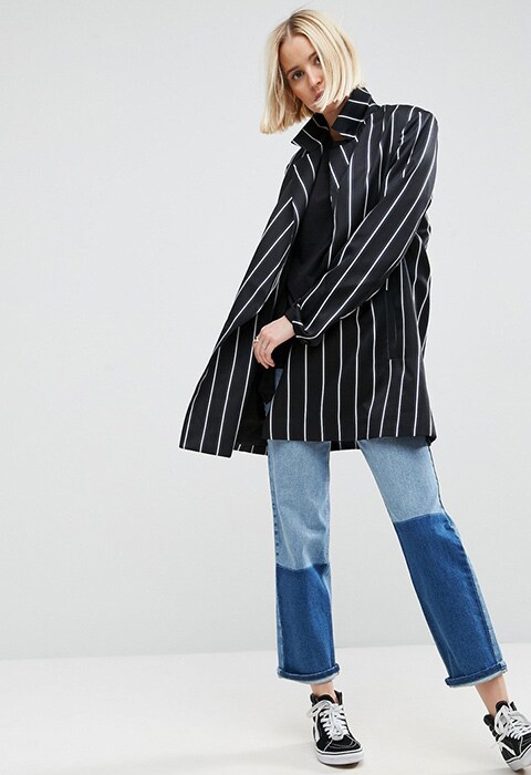Model wearing ASOS WHITE Pinstripe Blazer With Strap Fastening Detail, available on ASOS | ASOS Fashion & Beauty Feed