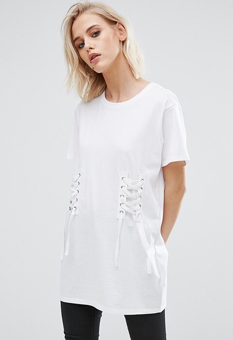 model wearing New Look Corset Detail Boyfriend Tee, available at ASOS