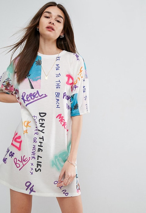 ASOS Graffiti Print White T-Shirt Dress £25 | ASOS Fashion & Beauty Feed