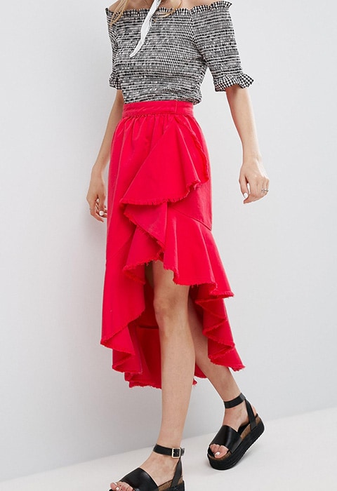 ASOS Denim Flamenco Skirt in Red £40 | ASOS Fashion & Beauty Feed