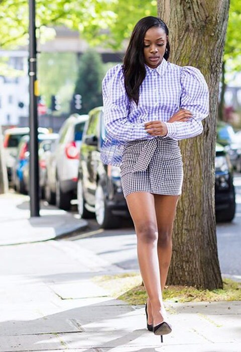 As Seen On Me outfit gingham shirt with puffball sleeves, gingham skirt and heels | ASOS Fashion & Beauty Feed