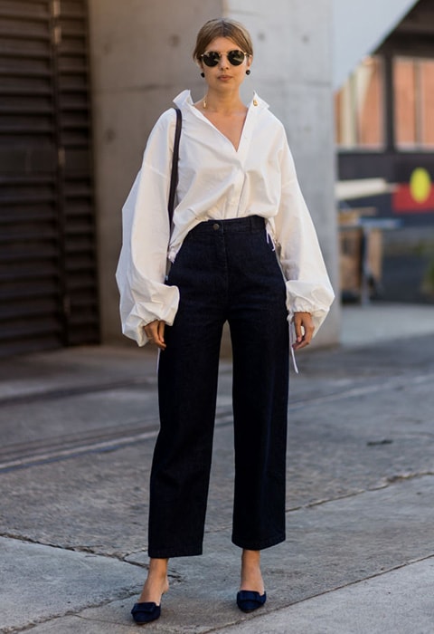 Sydney-based blogger Talisa Sutton wearing a white shirt and navy jeans | ASOS Fashion & Beauty Feed