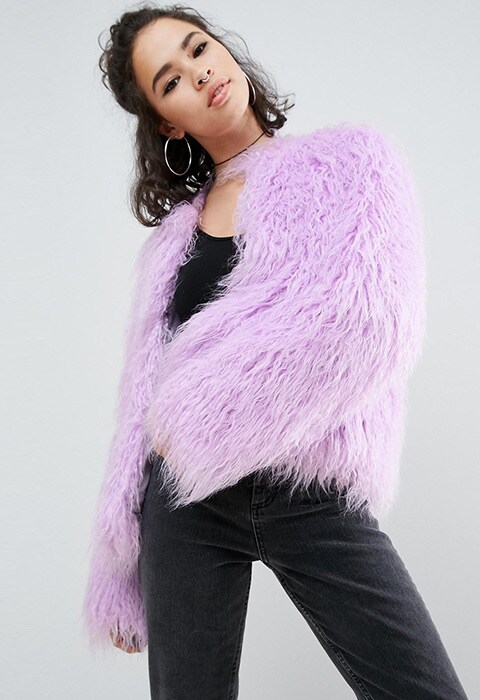 model wearing ASOS Mongolian Faux Fur Jacket, available on ASOS | ASOS Fashion & Beauty Feed