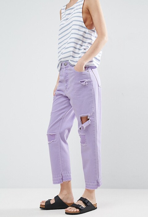 model wearing ASOS Deconstructed Straight Leg Jeans in Lilac, available on ASOS | ASOS Fashion & Beauty Feed