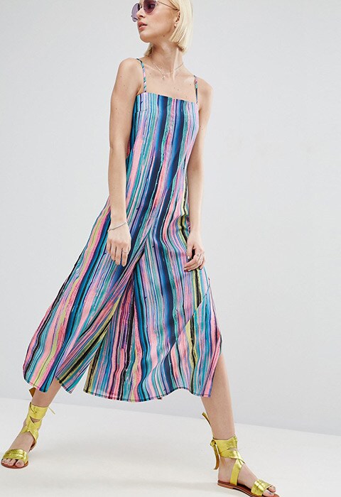 Model wearing multicoloured stripe ASOS jumpsuit | ASOS Fashion & Beauty Feed