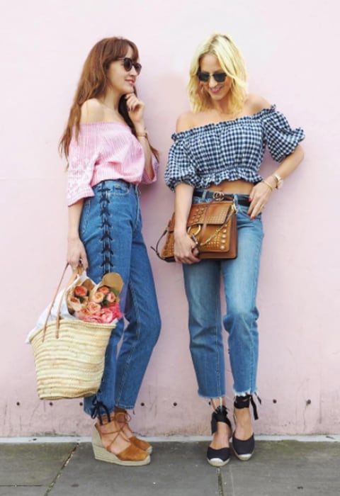 Bloggers wearing Bardot tops and mom jeans | ASOS Fashion & Beauty Feed