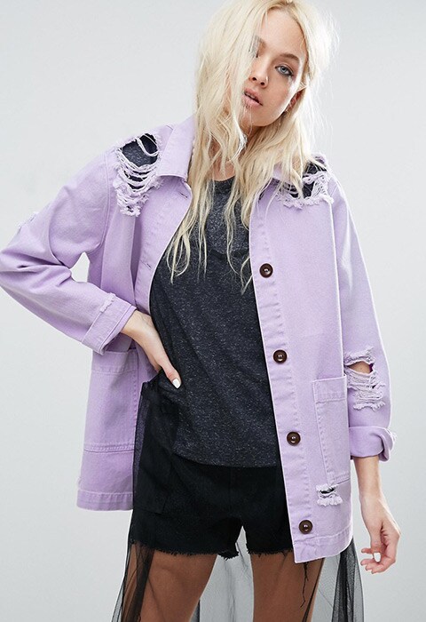 model wearing ASOS Distressed Jacket, available on ASOS