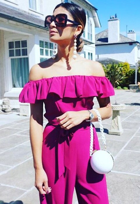 AsSeenOnMe Instagrammer wearing hot pink jumpsuit and white statement earrings | ASOS Fashion and Beauty Feed