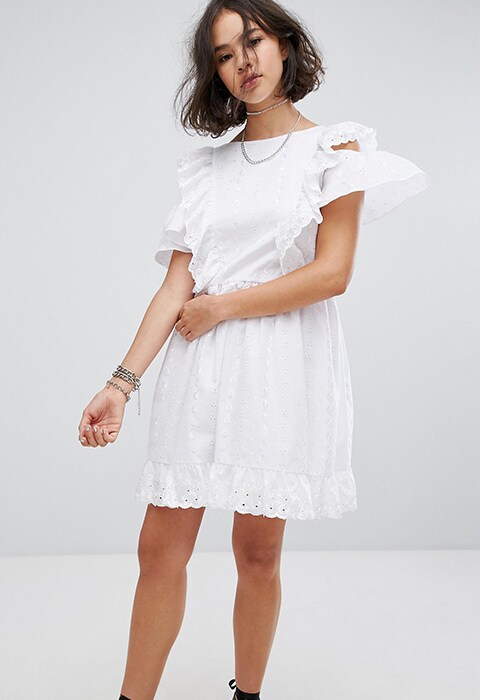 Reclaimed Vintage Inspired Broderie Mini Dress With Trims & Frills | ASOS Fashion and Beauty Feed