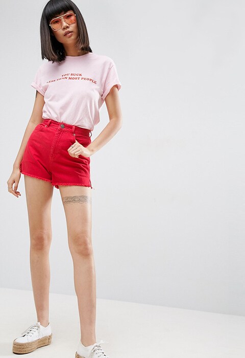 ASOS Denim Side Split Shorts in Red, was £28, now £16.50 | ASOS Fashion & Beauty Feed