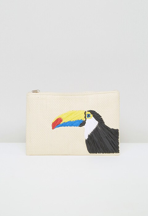 South Beach Toucan Embroidered Straw Clutch Bag, available at ASOS | ASOS Fashion and Beauty Feed
