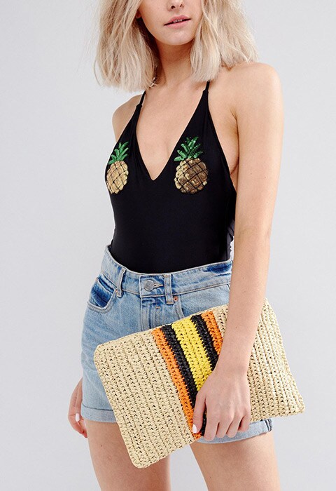 Warehouse Contrast Stripe Straw Clutch Bag, available at ASOS | ASOS Fashion and Beauty Feed
