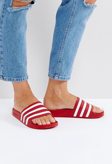 Red adidas Originals sliders, available from ASOS | ASOS Fashion & Beauty Feed