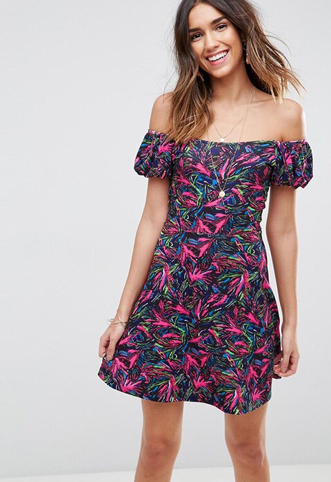 ASOS Skater Dress With Puff Sleeve In 80s Print, £25 | ASOS Fashion & Beauty Feed